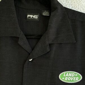 Ping Mens Silk Black Short Sleeves Shirt Land Rover Embroidered Logo Front Large